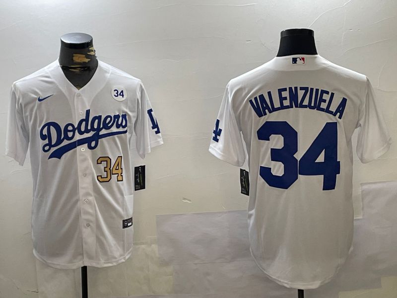 Men Los Angeles Dodgers 34 Valenzuela White Game 2024 Nike MLB Jersey style 11209